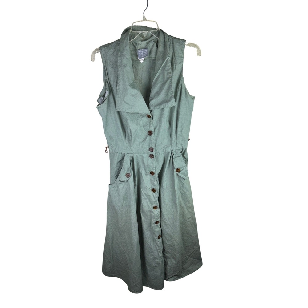 Rabbit Rabbit Designs Womens Sage Green Cotton Button Front Sleeveless‎ Dress 16